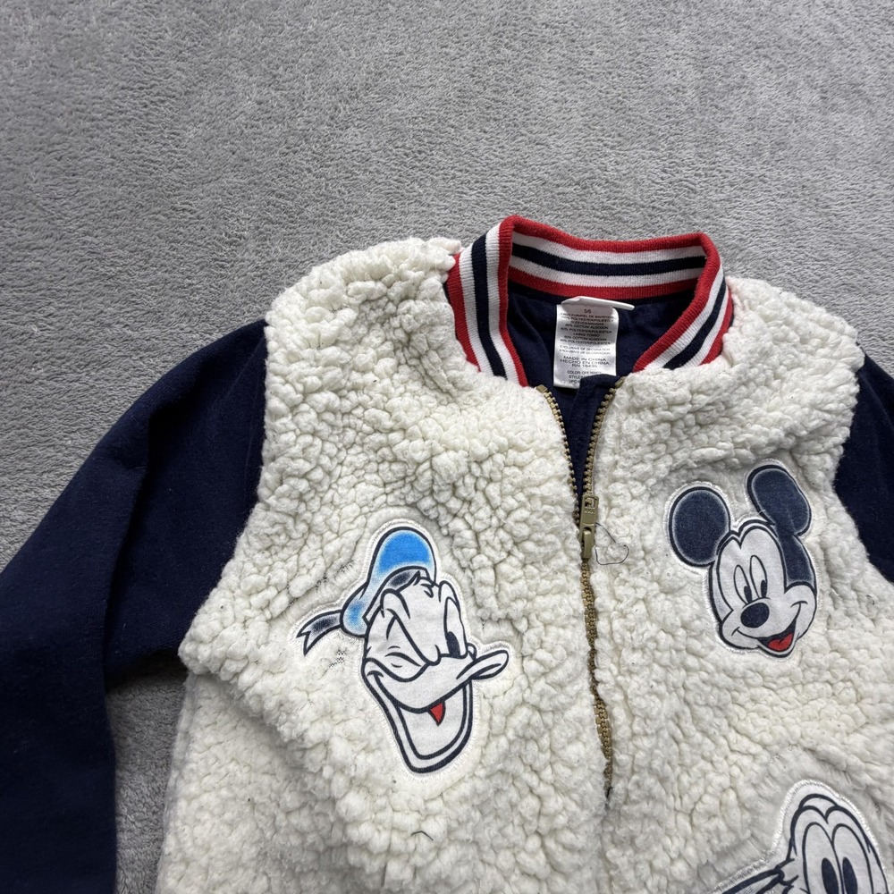 Disney Mickey Donald‎ Pluto Sherpa Varsity Jacket Youth 5-6 White Navy Fleece - Picture 6 of 13